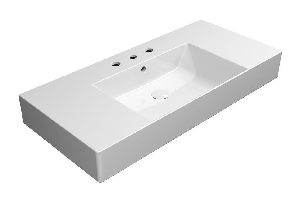 KUBE X Lavoar ceramic 100x47cm cu polițe, muchie inferioară rectificată, 3 orificii baterie, alb ExtraGlaze