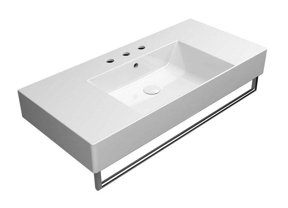 KUBE X Lavoar ceramic 100x47cm cu polițe, muchie inferioară rectificată, 3 orificii baterie, alb ExtraGlaze