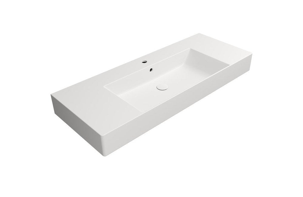 KUBE X Lavoar ceramic 120x47cm cu polițe, muchie inferioară rectificată, alb mat