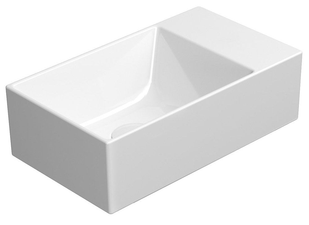 KUBE X lavoar ceramic 40x23cm, muchie inferioară rectificată, fără orificiu baterie, dreapta/stânga, alb ExtraGlaze