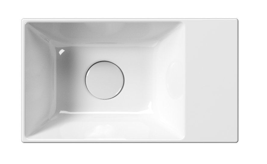 KUBE X lavoar ceramic 40x23cm, muchie inferioară rectificată, fără orificiu baterie, dreapta/stânga, alb ExtraGlaze