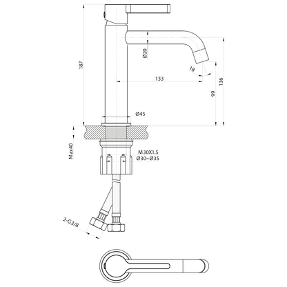 ICONIC Baterie lavoar, negru mat