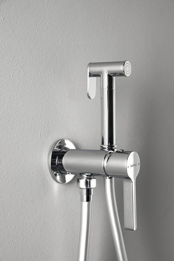 ICONIC Baterie bideu încastrată cu duș stop, formă rotundă, crom