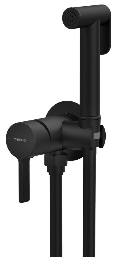 ICONIC Baterie bideu încastrată cu duș stop, formă rotundă, negru mat