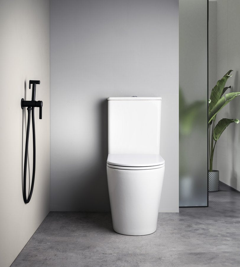 ICONIC Baterie bideu încastrată cu duș stop, formă rotundă, negru mat