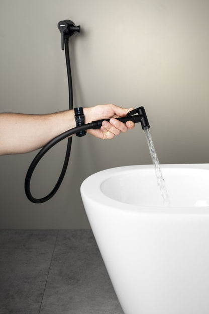 ICONIC Baterie bideu încastrată cu duș stop, formă rotundă, negru mat