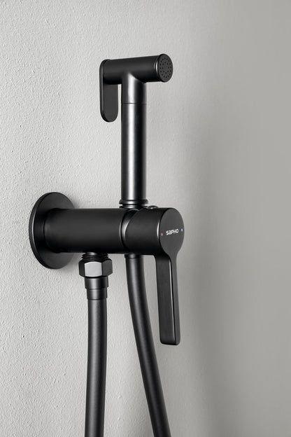 ICONIC Baterie bideu încastrată cu duș stop, formă rotundă, negru mat