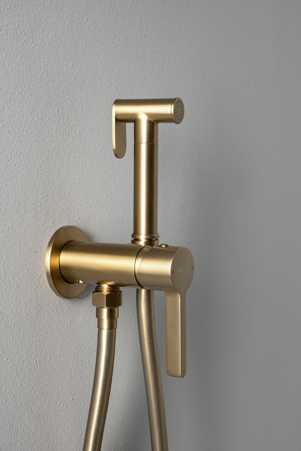 ICONIC Baterie bideu încastrată cu duș stop, formă rotundă, auriu mat