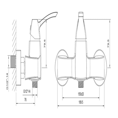 DREAMART Baterie duș montaj pe perete, crom