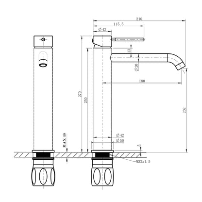 FLAWO Baterie lavoar înaltă, auriu mat