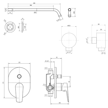 LOTTA Set duș încastrat cu baterie monocomandă, 2 ieșiri, crom