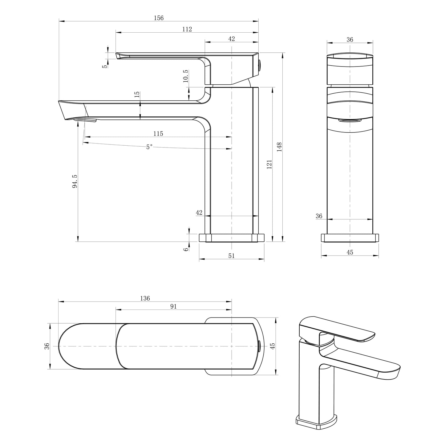 MIXONA Baterie lavoar 25, crom