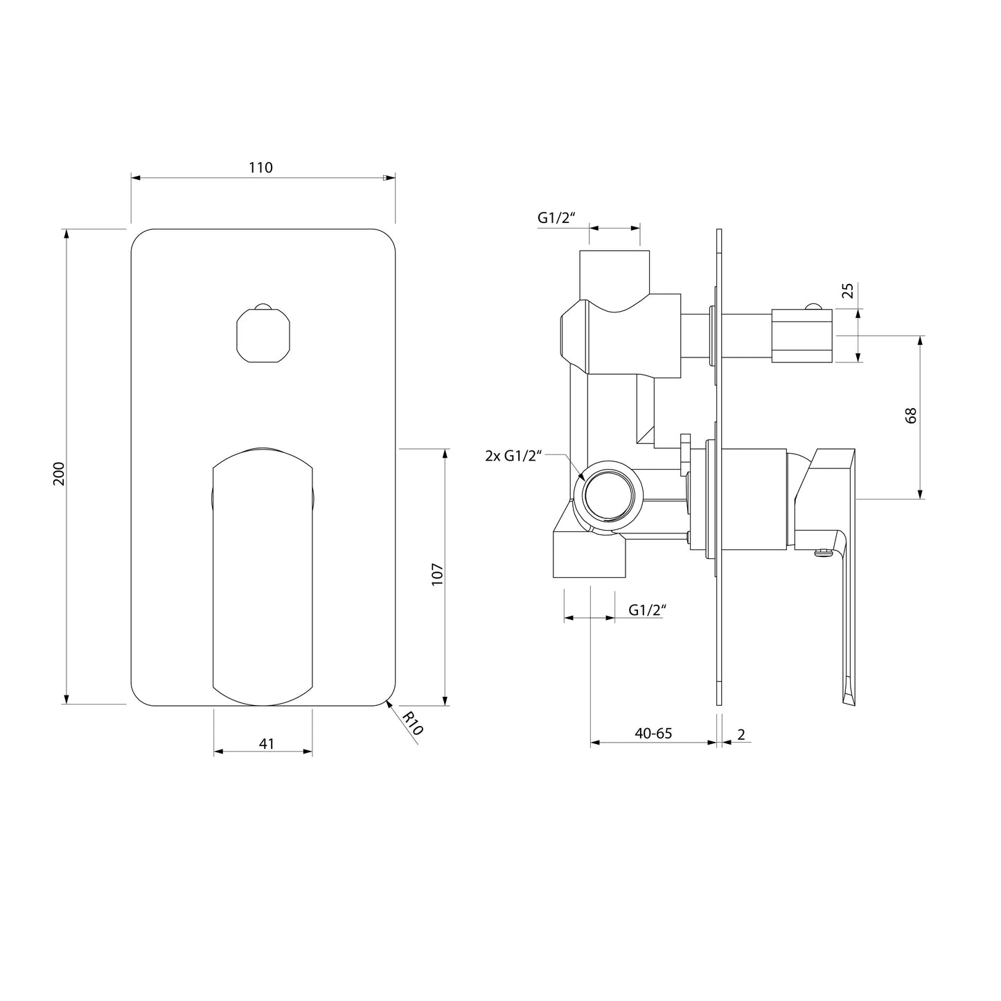 MIXONA Baterie duș încastrată, 2 căi, crom