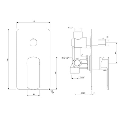 MIXONA Baterie duș încastrată, 2 căi, crom