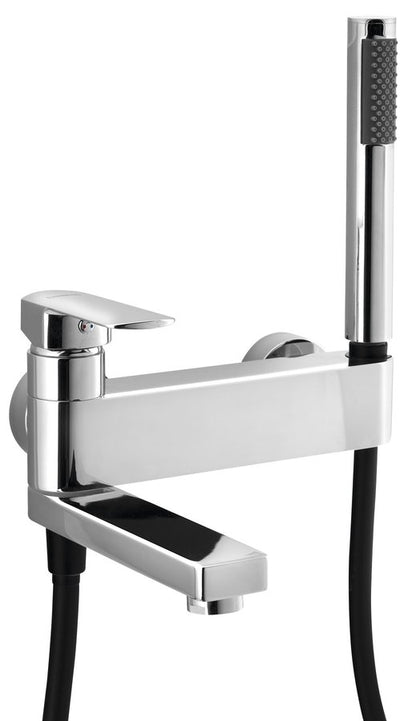 MIXONA Baterie cadă montaj pe perete cu duș de mână și pipă rotativă, crom
