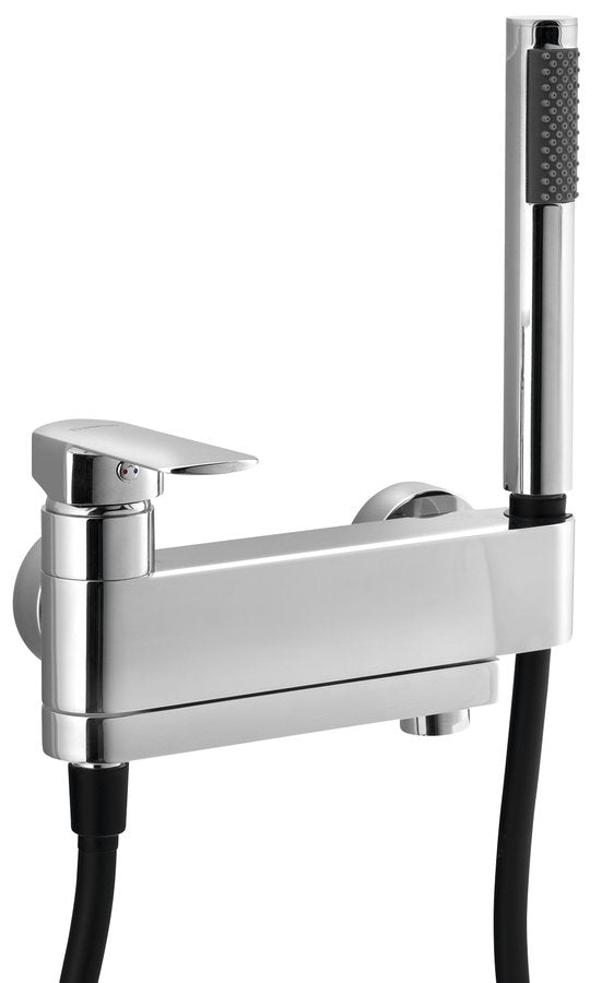 MIXONA Baterie cadă montaj pe perete cu duș de mână și pipă rotativă, crom