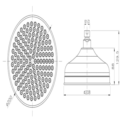 DREAMART Pălărie duș 208 mm, inox lustruit