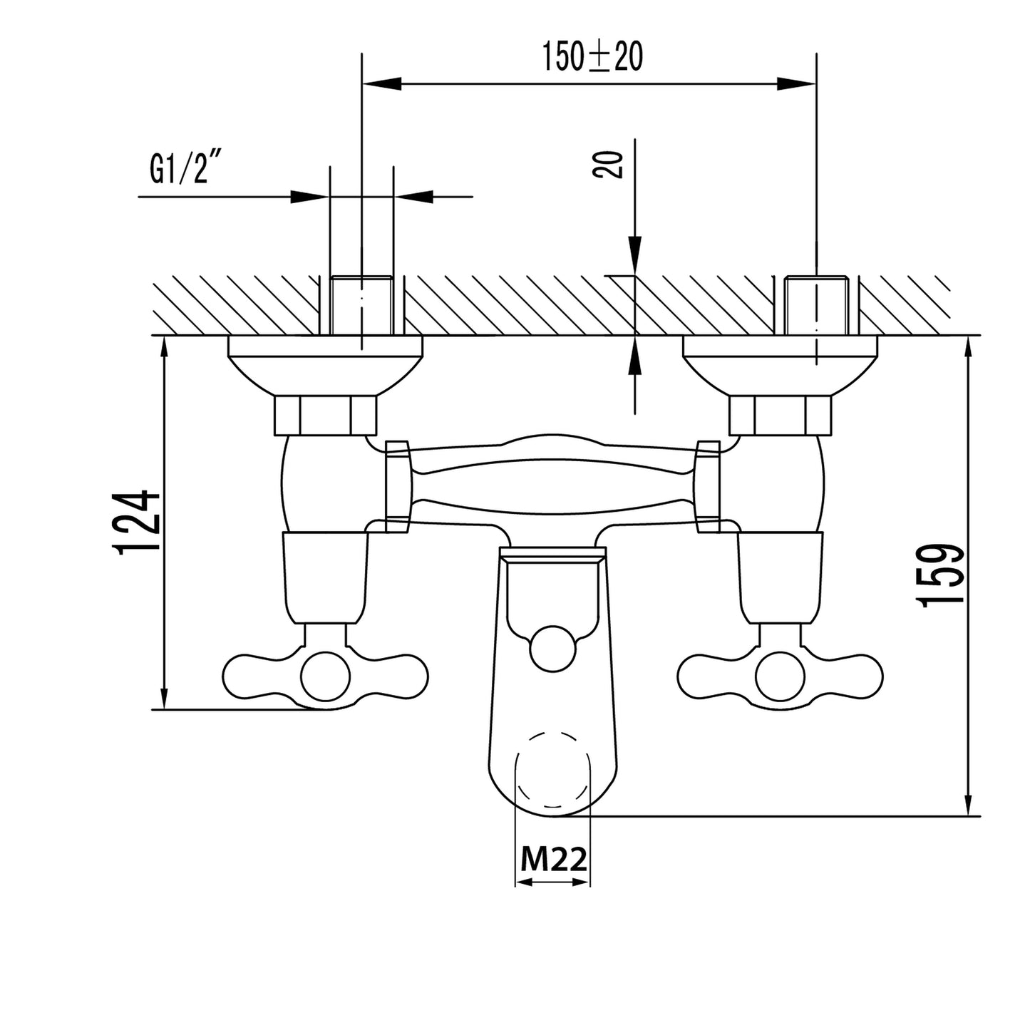 VICTORIA Baterie cadă montaj pe perete, crom