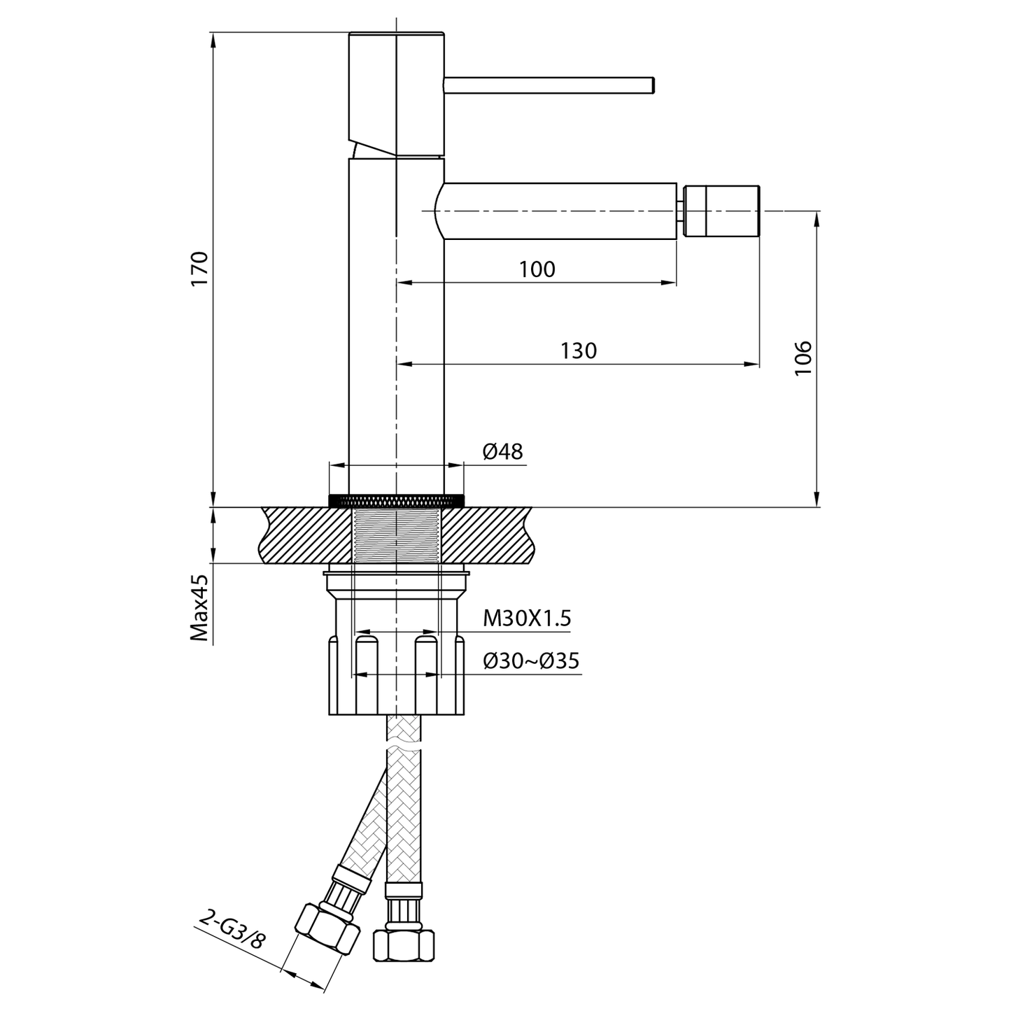 SOLARIS Baterie bideu, negru/auriu mat