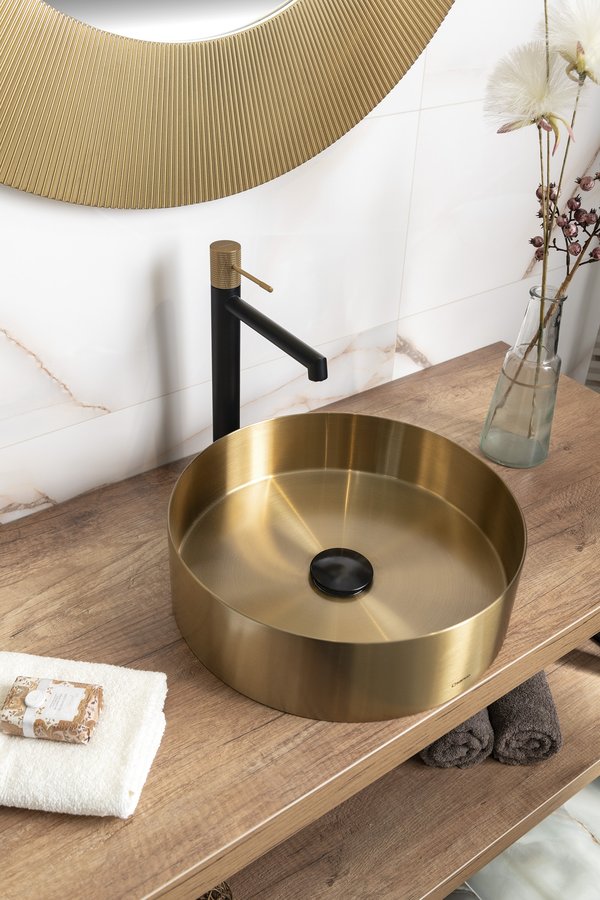 SOLARIS Baterie lavoar înaltă, negru/auriu mat