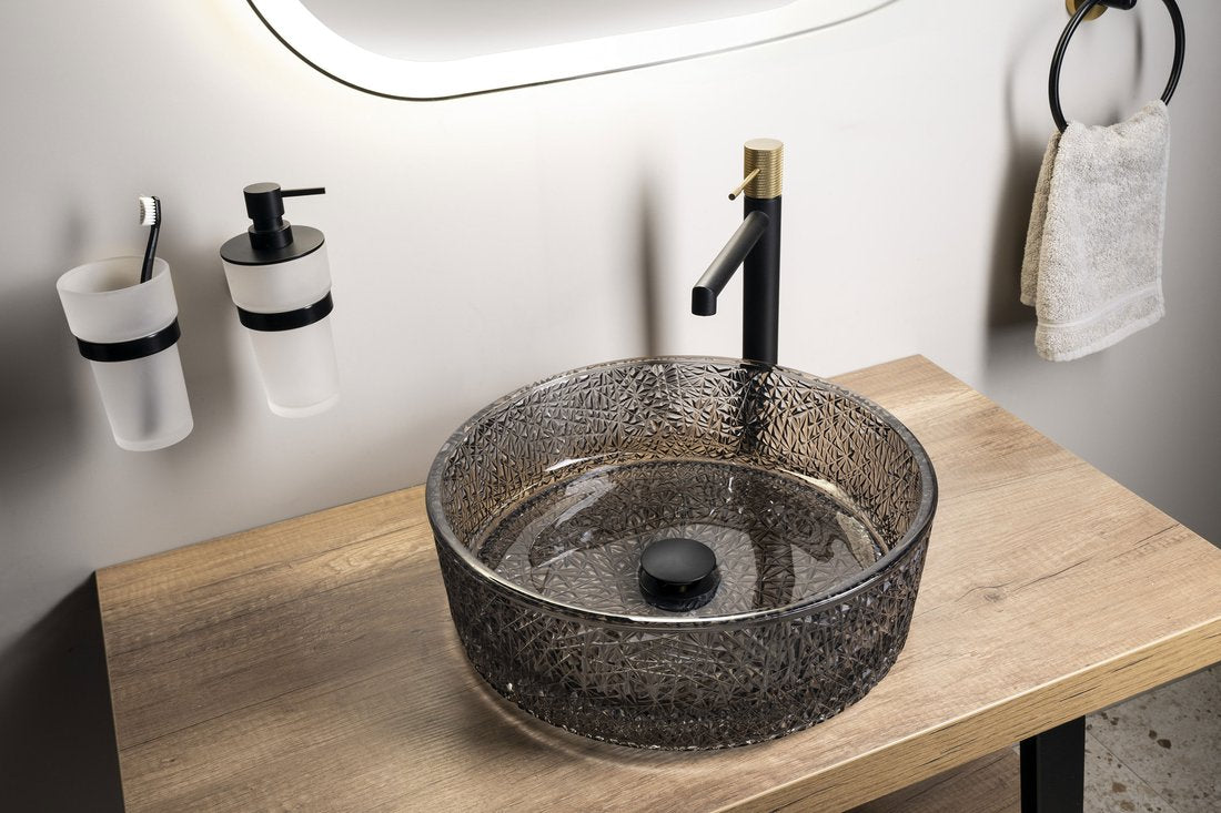 SOLARIS Baterie lavoar înaltă, negru/auriu mat