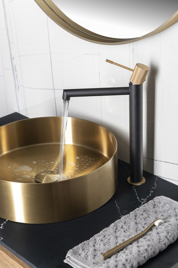 SOLARIS Baterie lavoar înaltă, negru/auriu mat