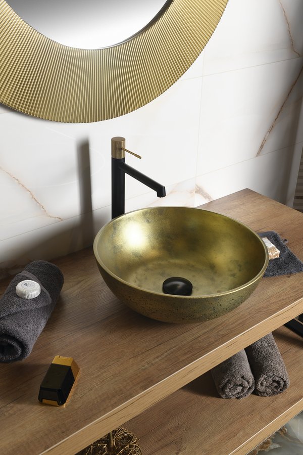 SOLARIS Baterie lavoar înaltă, negru/auriu mat