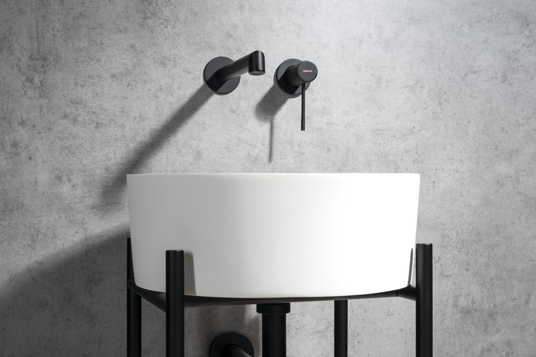 SOLARIS Baterie lavoar 2 orificii montaj pe perete, negru mat