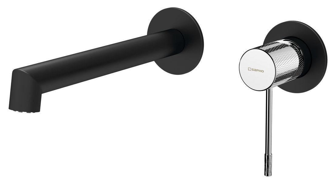 SOLARIS Baterie lavoar 2 orificii montaj pe perete, negru mat/crom