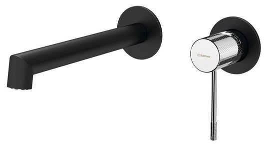 SOLARIS Baterie lavoar 2 orificii montaj pe perete, negru mat/crom