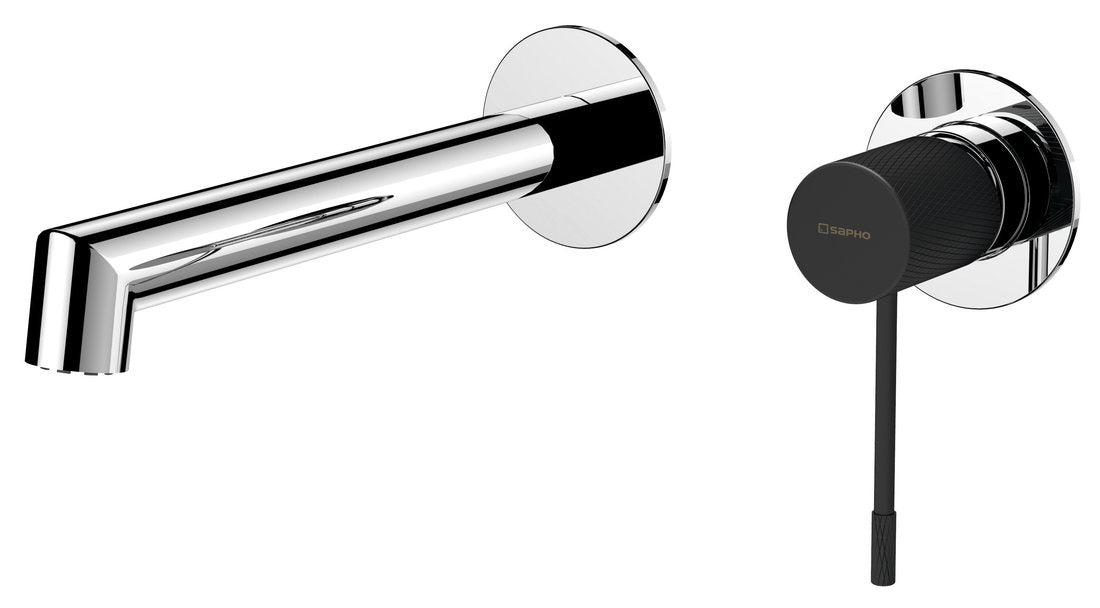 SOLARIS Baterie lavoar 2 orificii montaj pe perete, crom/negru mat