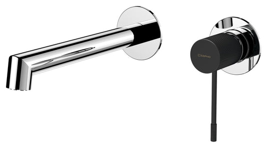 SOLARIS Baterie lavoar 2 orificii montaj pe perete, crom/negru mat