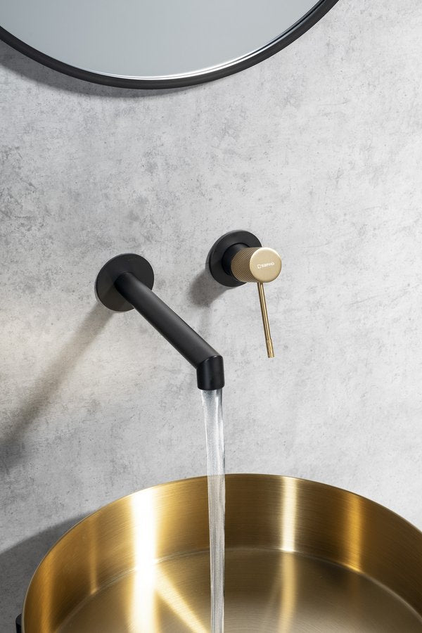 SOLARIS Baterie lavoar 2 orificii montaj pe perete, negru/auriu mat