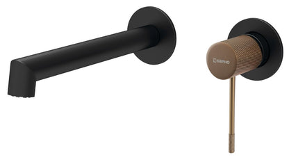 SOLARIS Baterie lavoar 2 orificii montaj pe perete, negru/cupru mat