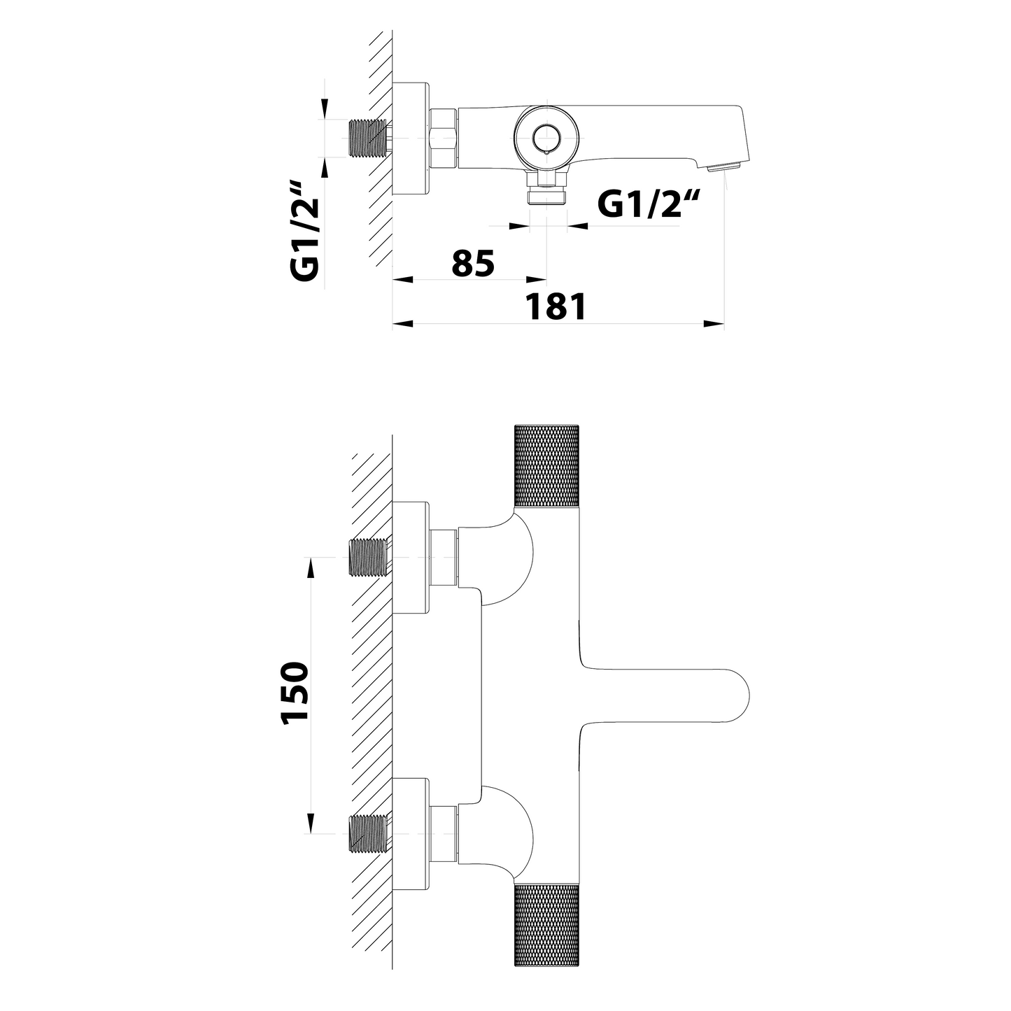 SOLARIS Baterie cadă montaj pe perete, crom/negru mat