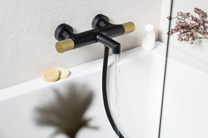 SOLARIS Baterie cadă montaj pe perete, negru/auriu mat