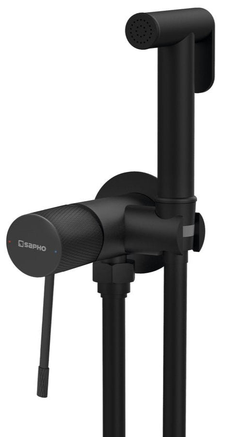 SOLARIS Baterie bideu încastrată cu duș stop, formă rotundă, negru mat