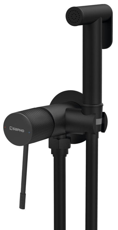 SOLARIS Baterie bideu încastrată cu duș stop, formă rotundă, negru mat