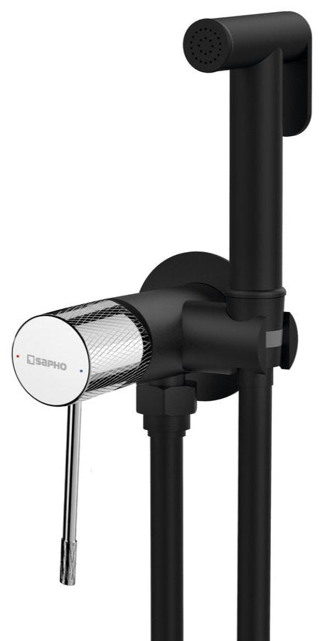 SOLARIS Baterie bideu încastrată cu duș stop, rotundă, negru mat/crom