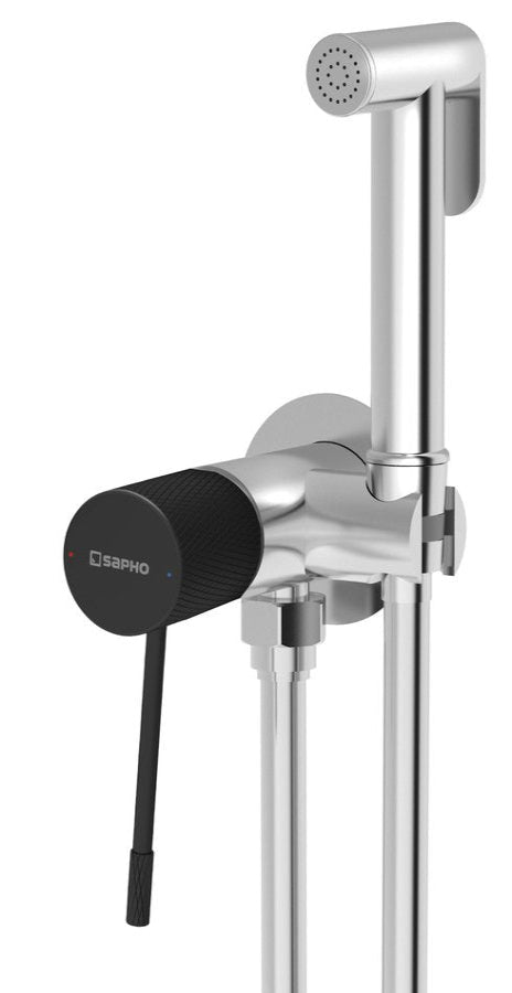 SOLARIS Baterie bideu încastrată cu duș stop, rotundă, crom/negru mat