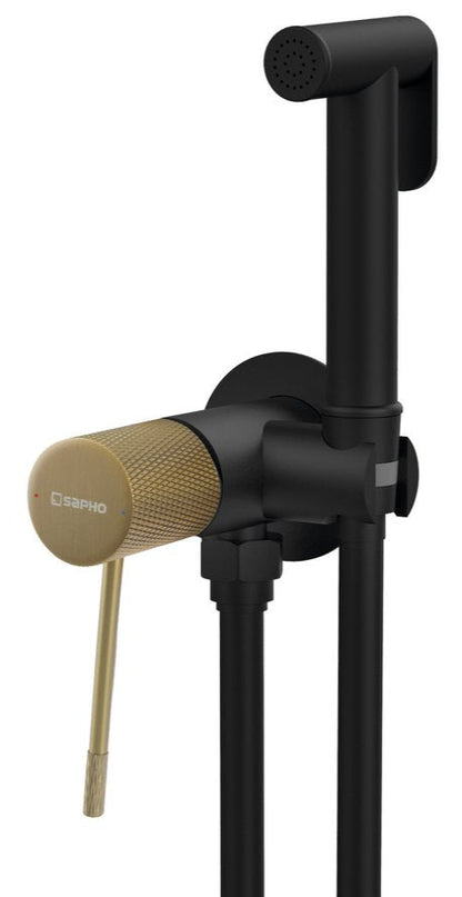 SOLARIS Baterie bideu încastrată cu duș stop, rotundă, negru/auriu mat