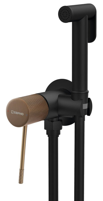 SOLARIS Baterie bideu încastrată cu duș stop, rotundă, negru/cupru mat