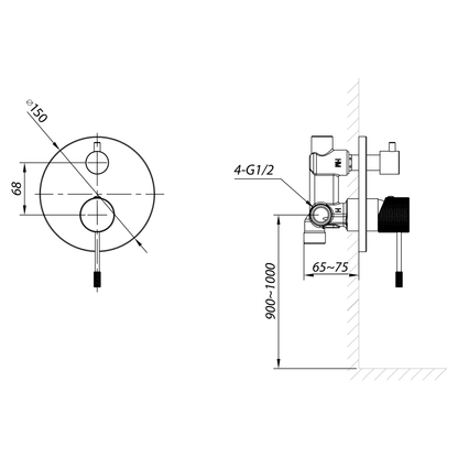 SOLARIS Baterie duș încastrată, 2 căi, negru/cupru mat