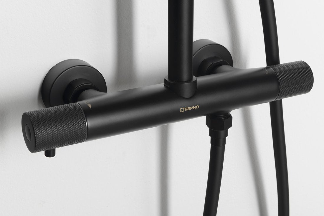 SOLARIS Set duș combinat cu baterie termostatică, negru mat