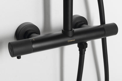 SOLARIS Set duș combinat cu baterie termostatică, negru mat