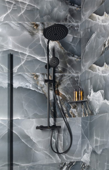 SOLARIS Set duș combinat cu baterie termostatică, negru mat