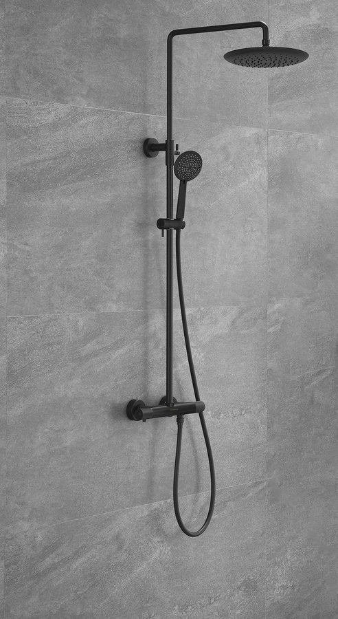 SOLARIS Set duș combinat cu baterie termostatică, negru mat