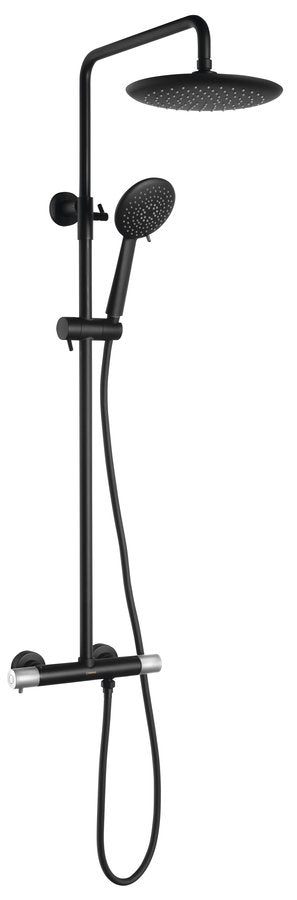 SOLARIS Set duș combinat cu baterie termostatică, negru mat/crom