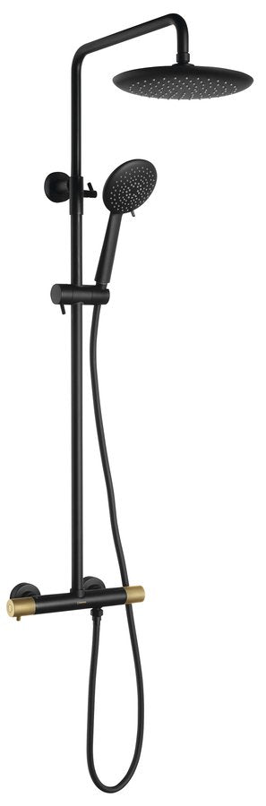 SOLARIS Set duș combinat cu baterie termostatică, negru/auriu mat