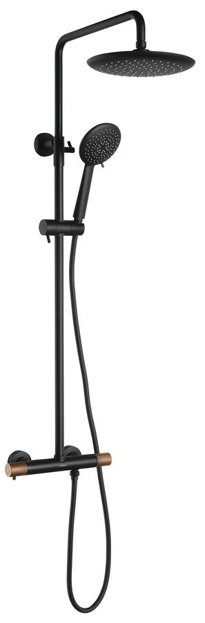 SOLARIS Set duș combinat cu baterie termostatică, negru/cupru mat